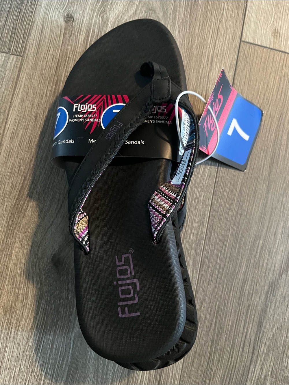 Flojos Black Sandal with Pink and Cream Woven Accent